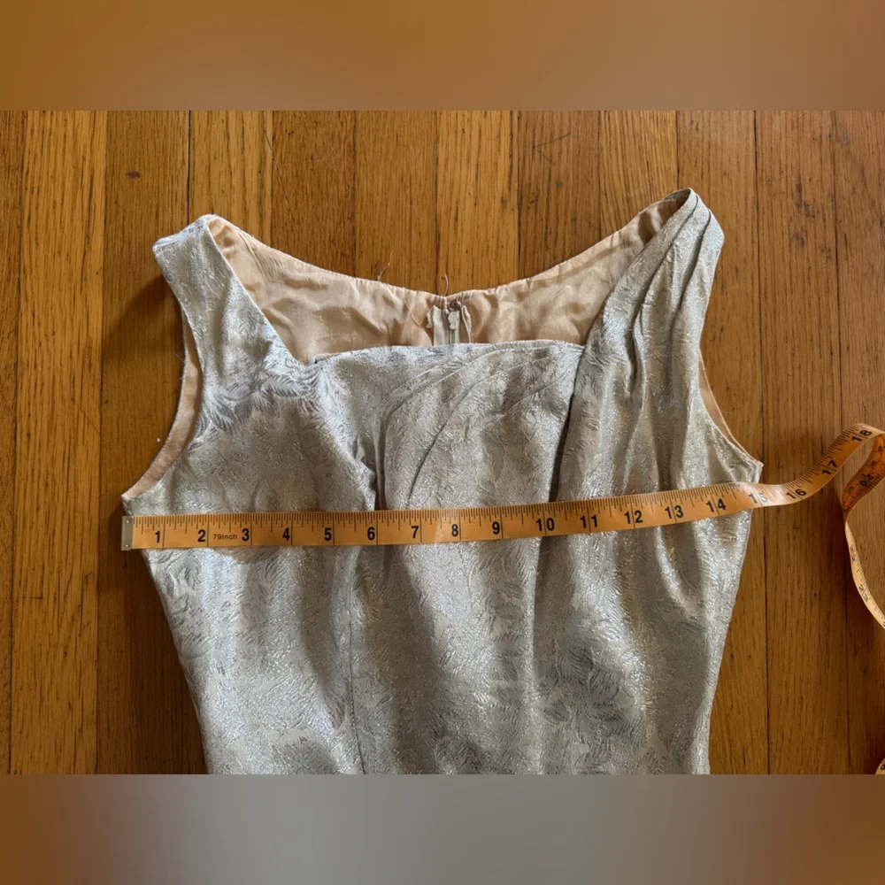 60s Vintage Lilli Diamond Silver Brocade Wiggle Dress Xs - Picture 5 of 8